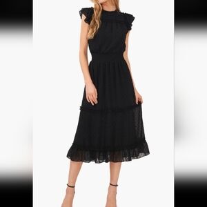 CeCe Black Swiss Dot Ruffle Dress - Size XL MSRP $129